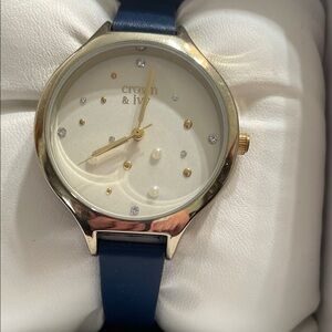 Crown & Ivy Gold Case Blue Strap Watch